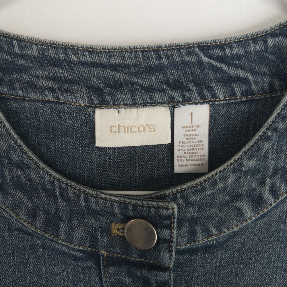Chicos Unique Blue Jean Jacket Patchwork Denim Me… - image 6